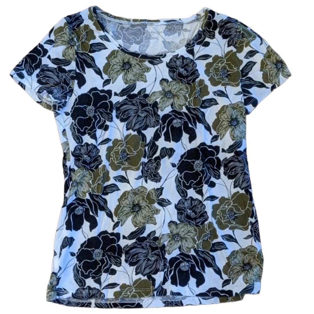 Ann Taylor Scoop Neck Tee Floral Print Sz Small